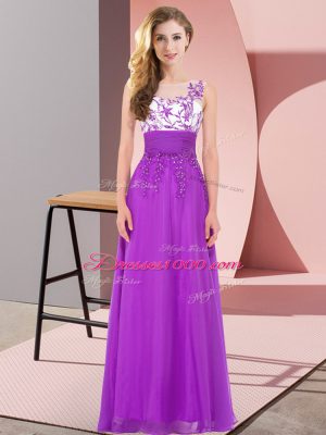 Floor Length Purple Bridesmaid Dress Chiffon Sleeveless Appliques
