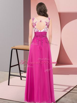 Floor Length Purple Bridesmaid Dress Chiffon Sleeveless Appliques