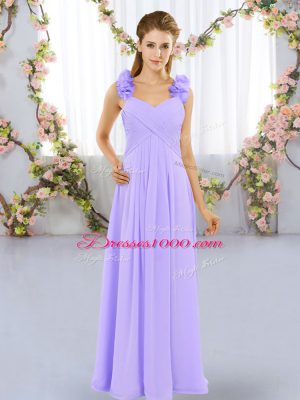 Custom Design Sleeveless Floor Length Hand Made Flower Lace Up Damas Dress with Lavender