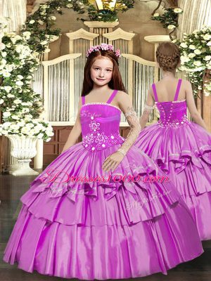 Fantastic Lilac Lace Up Sweet 16 Dress Beading and Ruffled Layers Sleeveless Floor Length