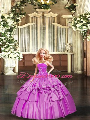 Fantastic Lilac Lace Up Sweet 16 Dress Beading and Ruffled Layers Sleeveless Floor Length