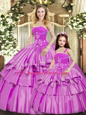 Fantastic Lilac Lace Up Sweet 16 Dress Beading and Ruffled Layers Sleeveless Floor Length