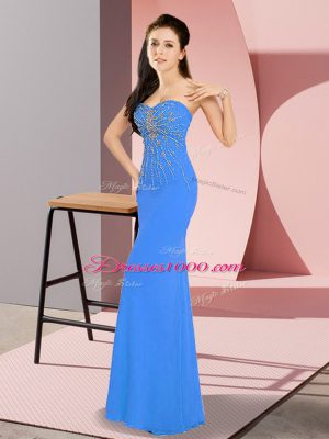 Blue Zipper Prom Party Dress Beading Sleeveless Floor Length