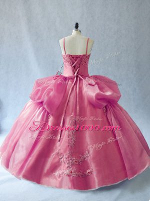 Fantastic Sleeveless Floor Length Appliques Lace Up 15th Birthday Dress with Pink