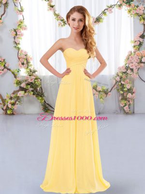 Super Gold Empire Chiffon Sweetheart Sleeveless Ruching Floor Length Lace Up Quinceanera Court Dresses