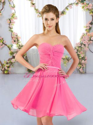 Rose Pink Lace Up Sweetheart Ruching Bridesmaids Dress Chiffon Sleeveless