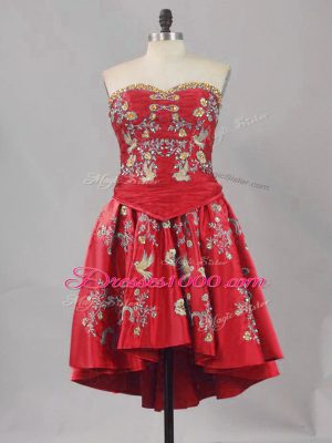 Custom Designed Mini Length Lace Up Homecoming Dress Red for Prom and Party and Military Ball with Embroidery