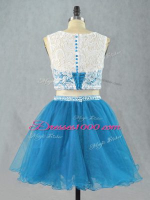 Charming Two Pieces Dress Like A Star Blue Scoop Organza Sleeveless Mini Length Zipper