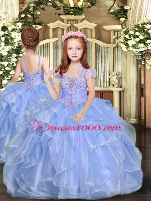 Lavender Ball Gowns Organza Strapless Sleeveless Beading and Ruffles Floor Length Lace Up 15 Quinceanera Dress