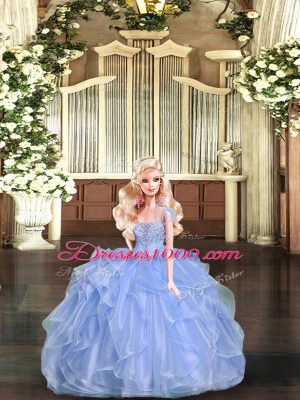 Lavender Ball Gowns Organza Strapless Sleeveless Beading and Ruffles Floor Length Lace Up 15 Quinceanera Dress