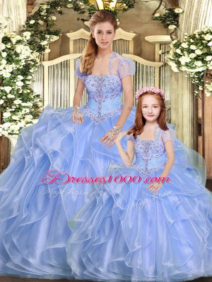 Lavender Ball Gowns Organza Strapless Sleeveless Beading and Ruffles Floor Length Lace Up 15 Quinceanera Dress