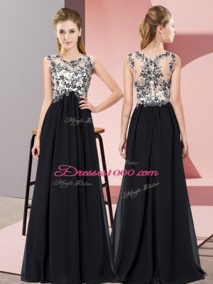 Lovely Empire Vestidos de Damas Black Scoop Chiffon Sleeveless Floor Length Zipper