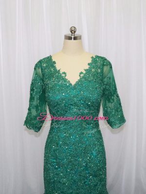 Beauteous Half Sleeves Brush Train Lace and Appliques Lace Up Prom Dresses