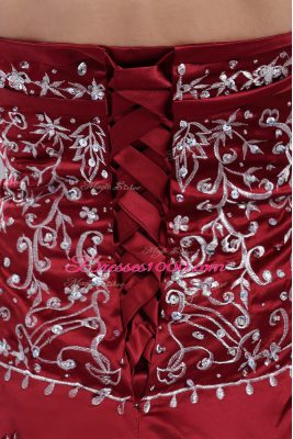 Cheap Lace Up Quinceanera Gown Wine Red for Sweet 16 and Quinceanera with Embroidery and Pick Ups Brush Train