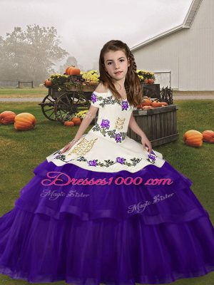 Top Selling Purple Sleeveless Tulle Lace Up Party Dress for Party and Wedding Party