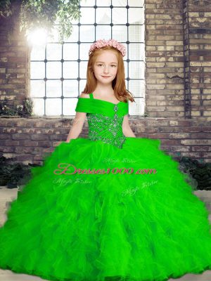 Best Ball Gowns Little Girls Pageant Gowns Green Straps Tulle Sleeveless Floor Length Lace Up