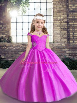 Fantastic Lilac Straps Neckline Beading Pageant Dresses Sleeveless Lace Up