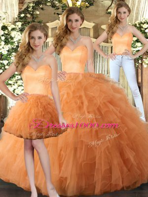 Ruffles Quinceanera Dresses Orange Lace Up Sleeveless Floor Length