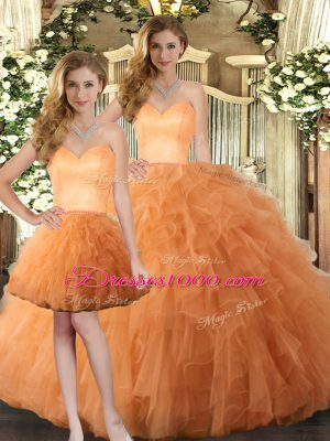 Ruffles Quinceanera Dresses Orange Lace Up Sleeveless Floor Length