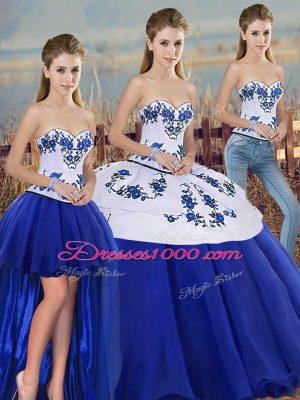 Hot Selling Royal Blue Sleeveless Tulle Lace Up Quinceanera Dresses for Military Ball and Sweet 16 and Quinceanera