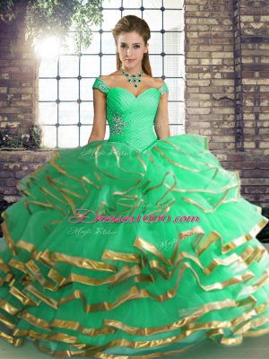 Glittering Tulle Sleeveless Floor Length Sweet 16 Quinceanera Dress and Beading and Ruffled Layers