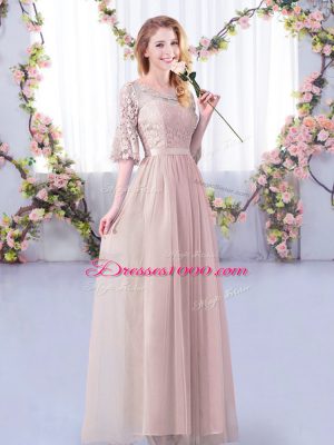 Tulle Half Sleeves Floor Length Dama Dress and Lace and Belt