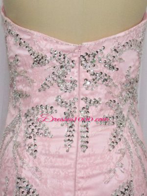 Pink Zipper Sweetheart Beading Party Dress for Toddlers Tulle Sleeveless Brush Train