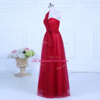 Delicate Wine Red Dama Dress Wedding Party with Ruching One Shoulder Sleeveless Zipper