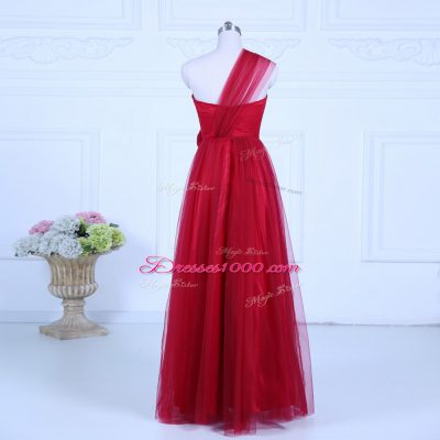 Delicate Wine Red Dama Dress Wedding Party with Ruching One Shoulder Sleeveless Zipper