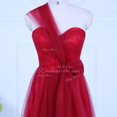 Delicate Wine Red Dama Dress Wedding Party with Ruching One Shoulder Sleeveless Zipper