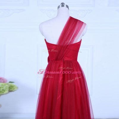 Delicate Wine Red Dama Dress Wedding Party with Ruching One Shoulder Sleeveless Zipper