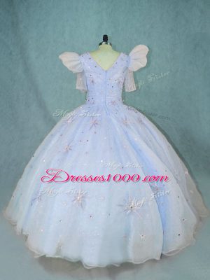 Top Selling Light Blue V-neck Zipper Beading Vestidos de Quinceanera Short Sleeves