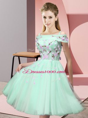 Pretty Apple Green Empire Appliques Quinceanera Dama Dress Lace Up Tulle Short Sleeves Knee Length