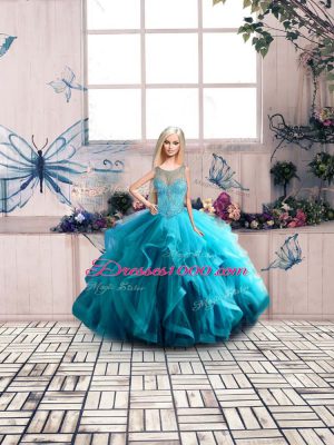 Aqua Blue Sleeveless Tulle Lace Up Quinceanera Gowns for Sweet 16 and Quinceanera