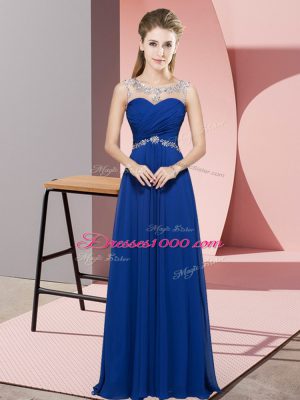 Sumptuous Sleeveless Floor Length Beading Backless Prom Dress with Royal Blue