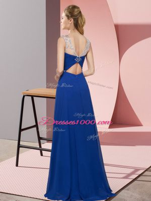 Sumptuous Sleeveless Floor Length Beading Backless Prom Dress with Royal Blue