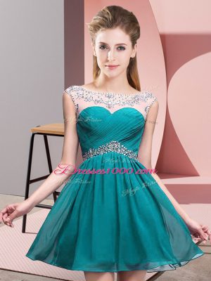 Affordable Scoop Sleeveless Chiffon Junior Homecoming Dress Beading and Ruching Backless
