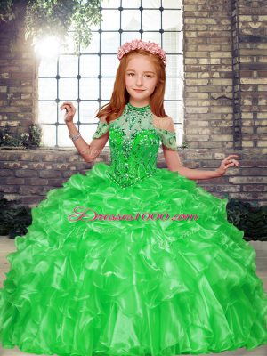 Fashion Sleeveless Organza Lace Up Little Girl Pageant Gowns for Party and Military Ball and Wedding Party