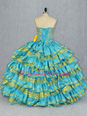 Low Price Sweetheart Sleeveless Lace Up 15 Quinceanera Dress Baby Blue Satin and Organza