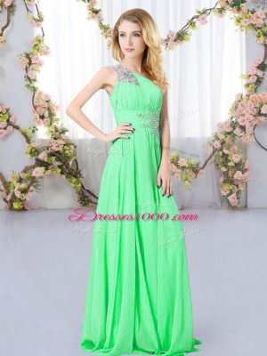 Floor Length Green Wedding Guest Dresses One Shoulder Sleeveless Zipper