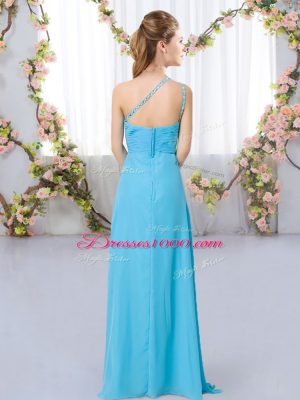 Floor Length Green Wedding Guest Dresses One Shoulder Sleeveless Zipper