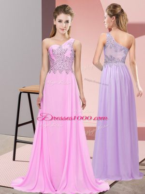 Floor Length Side Zipper Prom Evening Gown Pink for Prom and Party with Beading