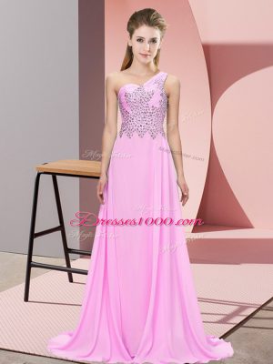 Floor Length Side Zipper Prom Evening Gown Pink for Prom and Party with Beading