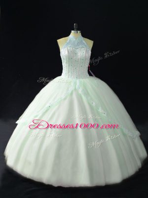 Super Apple Green Sleeveless Tulle Lace Up Sweet 16 Dresses for Sweet 16 and Quinceanera