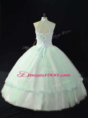 Super Apple Green Sleeveless Tulle Lace Up Sweet 16 Dresses for Sweet 16 and Quinceanera