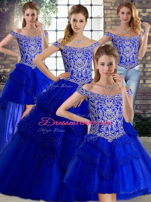 Customized Royal Blue Sleeveless Beading and Lace Lace Up Vestidos de Quinceanera