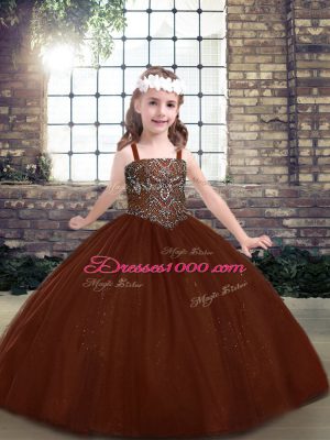 Attractive Floor Length Ball Gowns Sleeveless Brown Pageant Gowns For Girls Lace Up