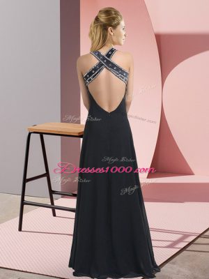 Empire Navy Blue Straps Chiffon Sleeveless Floor Length Backless