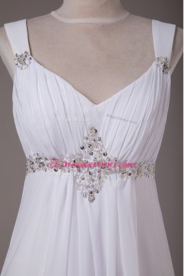 Adorable Sleeveless Brush Train Lace Up Beading Wedding Gown