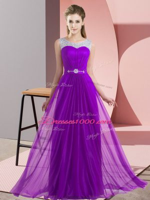 Custom Fit Purple Wedding Party Dress Wedding Party with Beading Scoop Sleeveless Lace Up